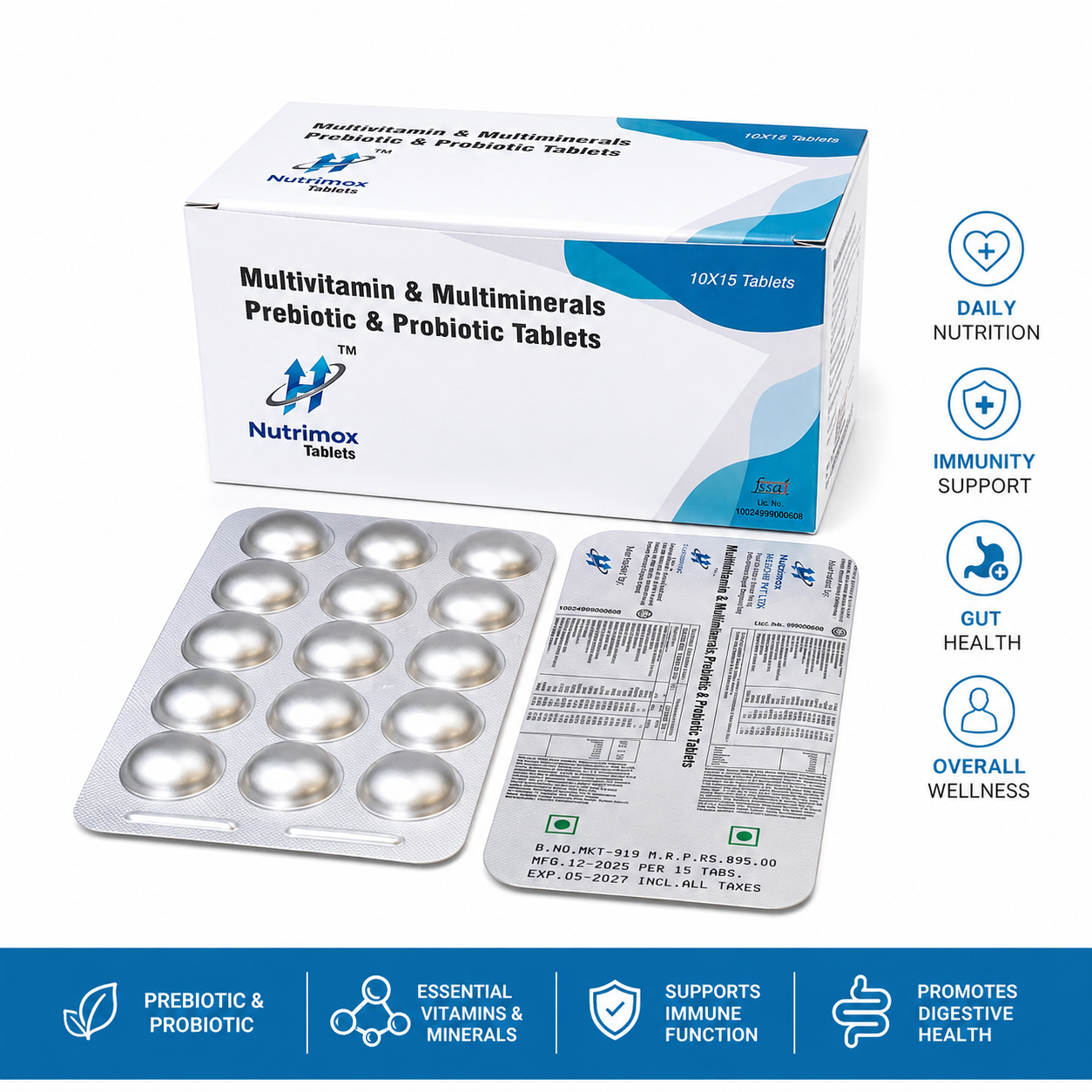 Nutrimox Multivitamin & Multiminerals Prebiotic & Probiotic Tablets